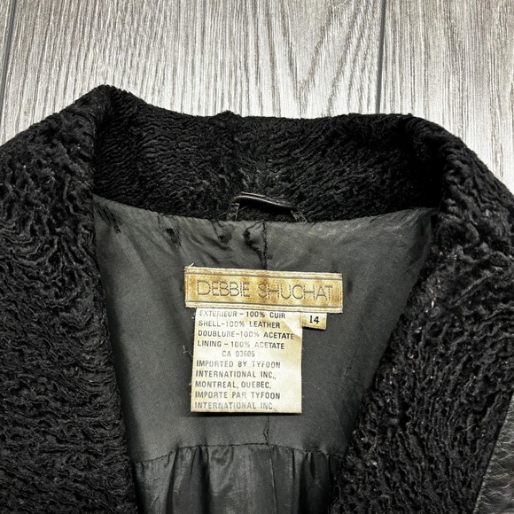 Vintage Wrap Leather Jacket 1990s Debbie Shuchat Coat Black Sherpa XL - Picture 4 of 9